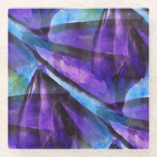 seamless cubism purple, blue abstract art glass coaster