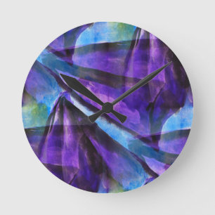 seamless cubism purple, blue abstract art round clock