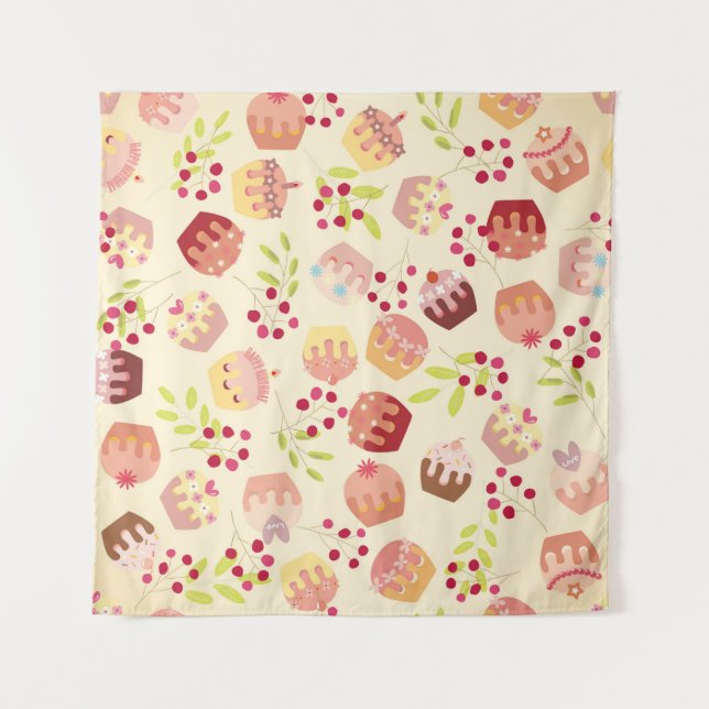 seamless cup cake illustration tapestry (Front)