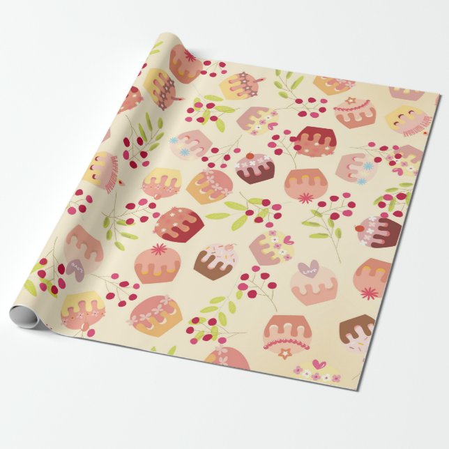 seamless cup cake illustration wrapping paper (Unrolled)