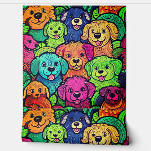 Seamless Cute Cartoon Dog Pattern Colourful Wallpaper