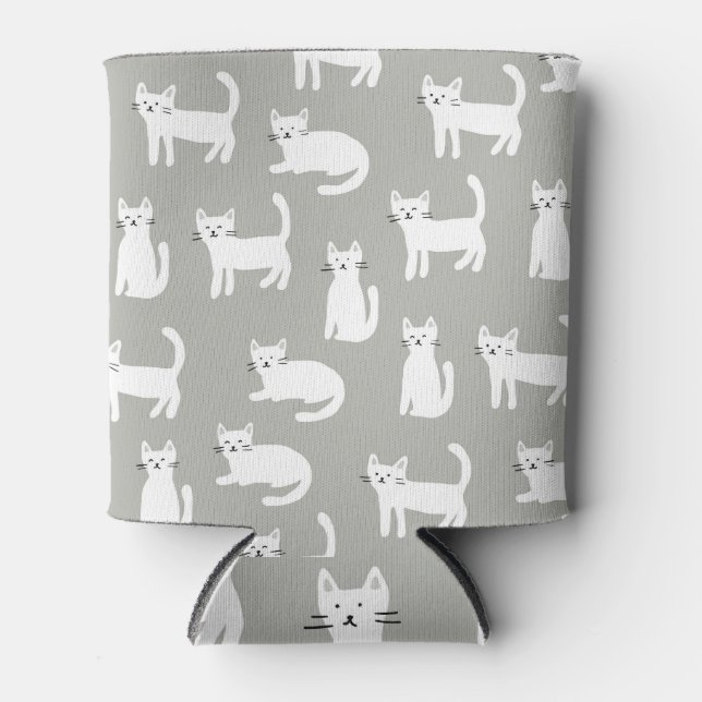 Seamless cute cats pattern, playful design. can cooler (Front)