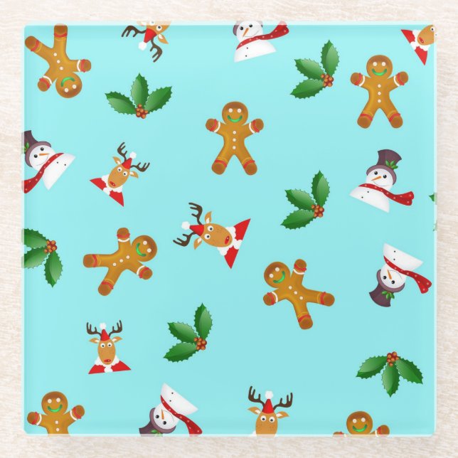 Seamless Cute Christmas Pattern Glass Coaster (Front)