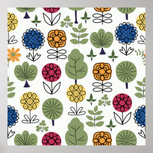 Seamless cute pattern, nature in summer, abstract  poster
