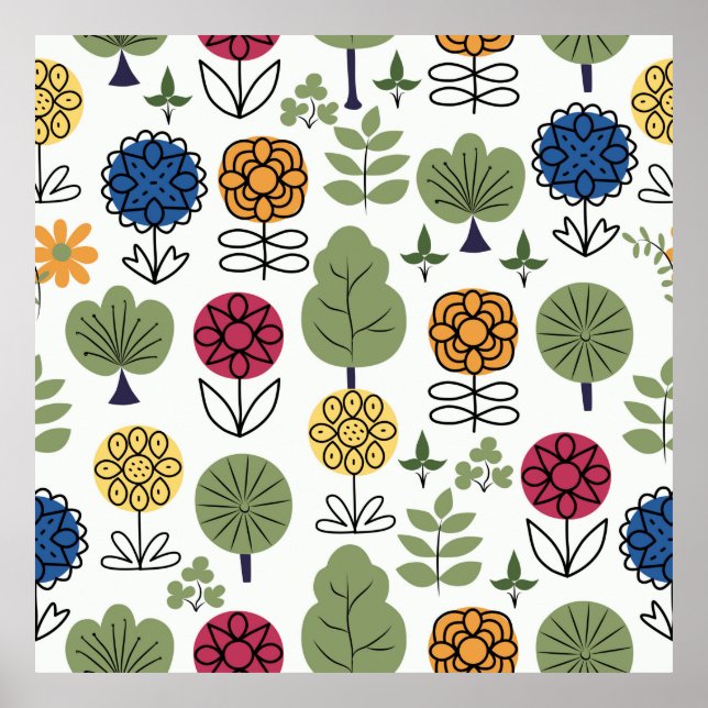 Seamless cute pattern, nature in summer, abstract  poster (Front)