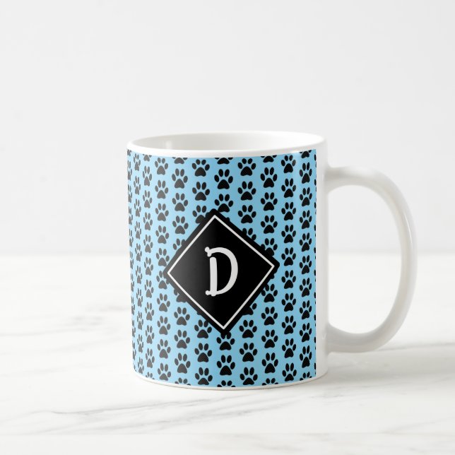 Seamless Cute Paw Print Monogram Coffee Mug (Right)