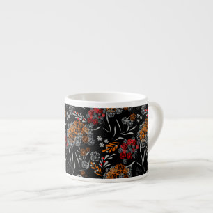 Seamless cute small flowers floral pattern black v espresso cup