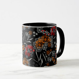 Seamless cute small flowers floral pattern black v mug