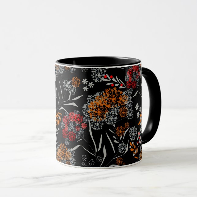 Seamless cute small flowers floral pattern black v mug (Front Right)