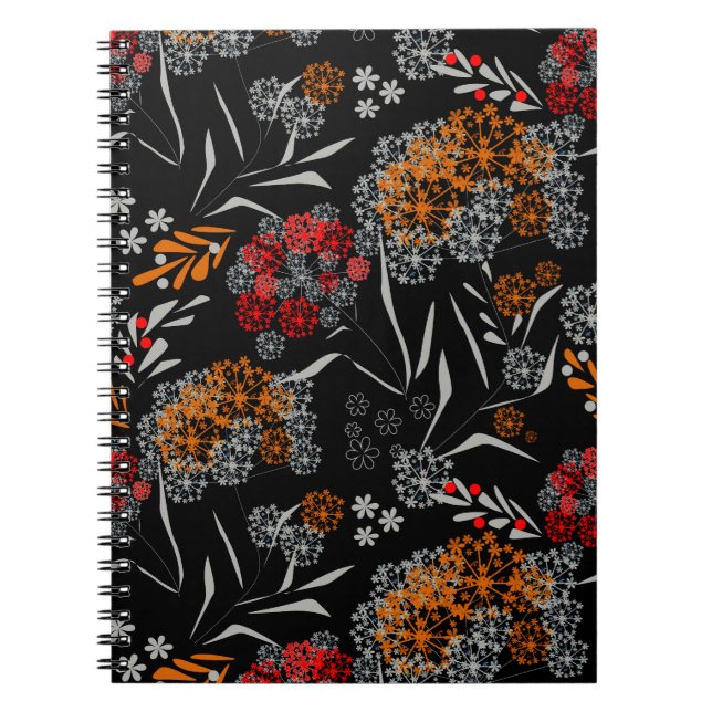Seamless cute small flowers floral pattern black v notebook (Front)