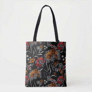 Seamless cute small flowers floral pattern black v tote bag