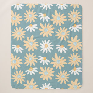 Seamless daisies pattern in small naive wild flowe sherpa blanket