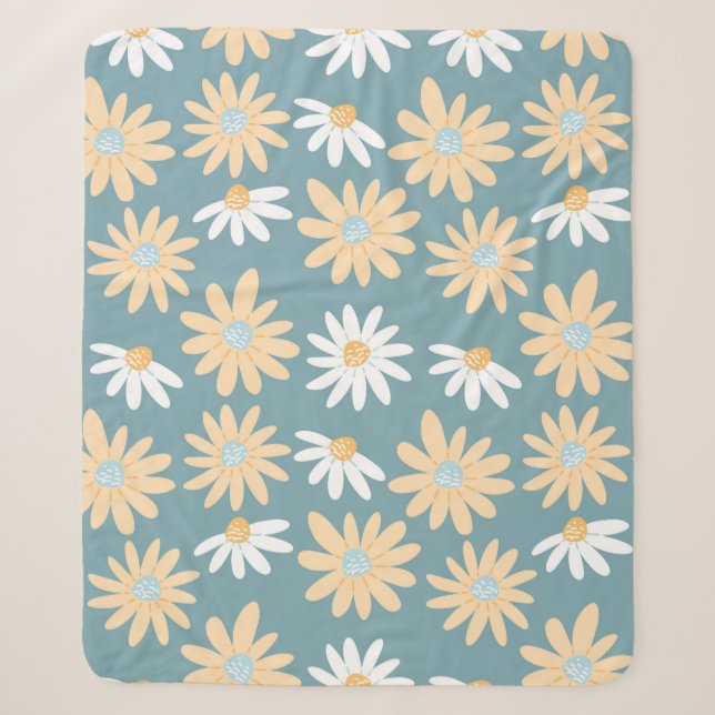 Seamless daisies pattern in small naive wild flowe sherpa blanket (Front)