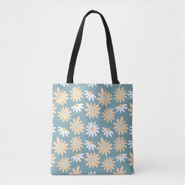 Seamless daisies pattern in small naive wild flowe tote bag (Front)
