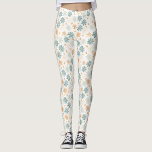 Seamless Daisy Flower In Blue, Orange, and Yellow Leggings