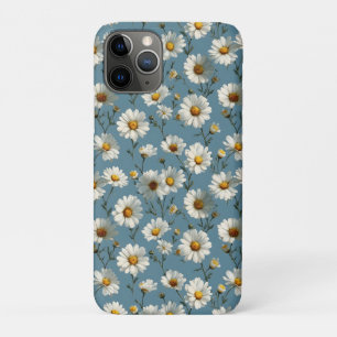Seamless Daisy Flower Pattern on Blue iPhone 11 Pro Case