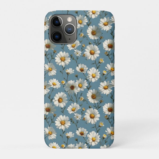 Seamless Daisy Flower Pattern on Blue Case-Mate iPhone Case (Back)