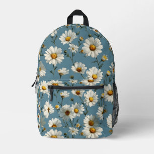 Seamless Daisy Flower Pattern on Blue Printed Backpack