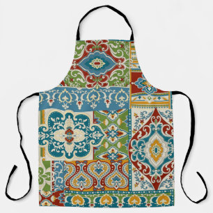 Seamless damask with colourful patchwork. Vintage Apron