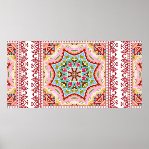 Seamless damask with colourful patchwork. Vintage Poster
