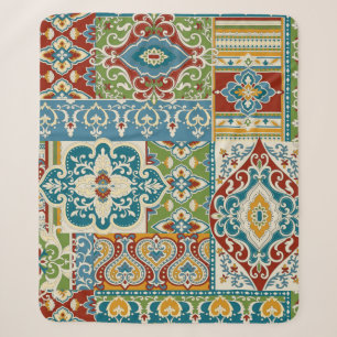 Seamless damask with colourful patchwork. Vintage Sherpa Blanket
