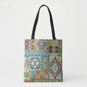 Seamless damask with colourful patchwork. Vintage Tote Bag