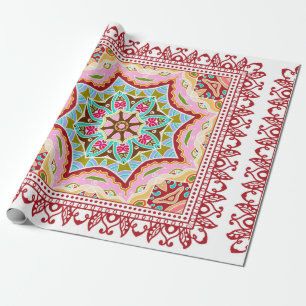 Seamless damask with colourful patchwork. Vintage Wrapping Paper