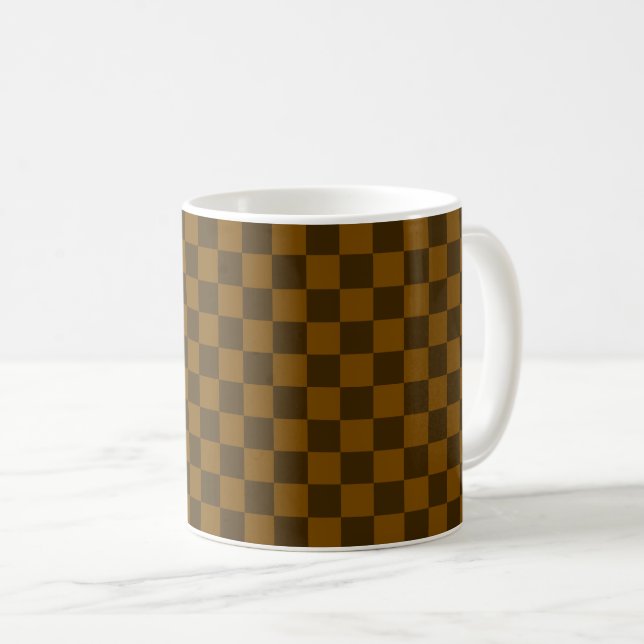 Seamless Dark and Light Brown Chequered Coffee Mug (Front Right)