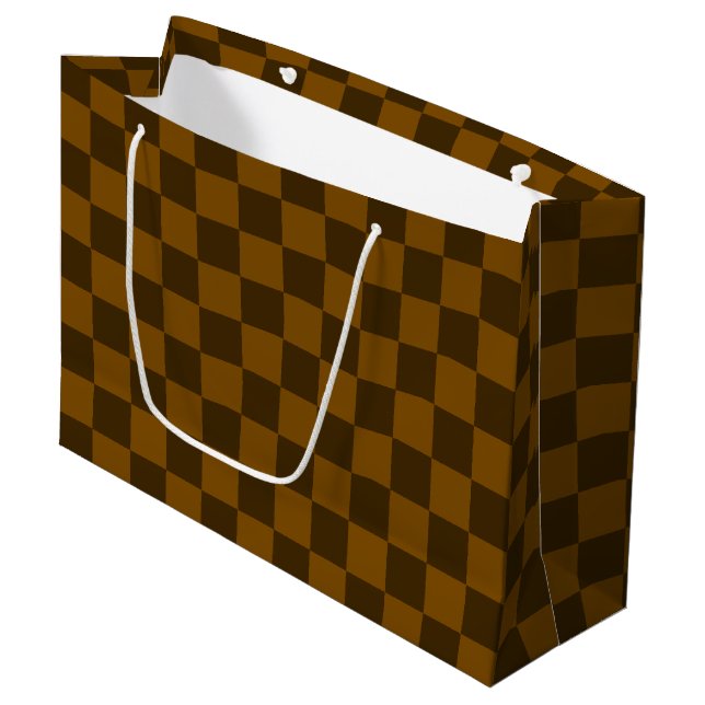 Seamless Dark and Light Brown Chequered Large Gift Bag (Front Angled)