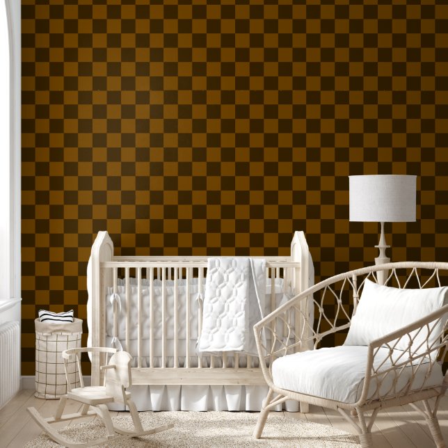Seamless Dark and Light Brown Chequered Wallpaper (Kids)
