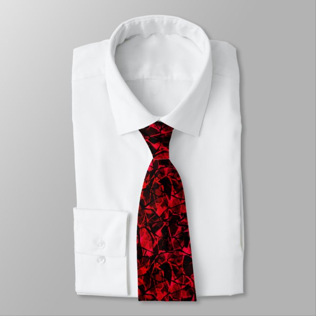 Seamless dark black red abstract modern shapes pat tie (Tied)