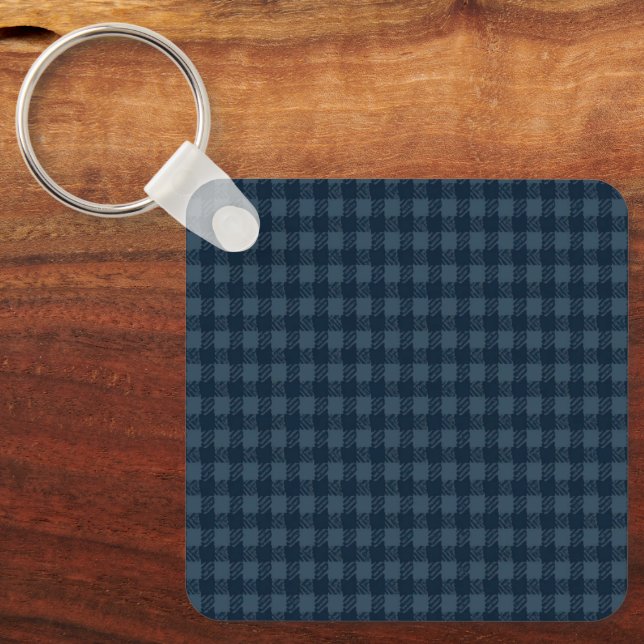 Seamless Dark Blue & Gray Gingham Rustic Pattern Key Ring (Front)