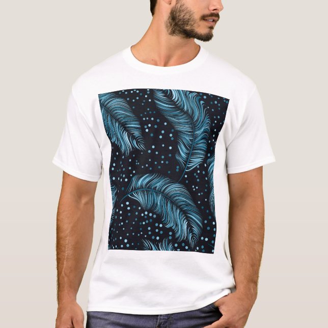 Seamless dark feather texture, abstract vintage. T-Shirt (Front)