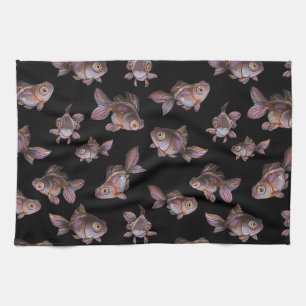 Seamless dark pattern with fish tea towel