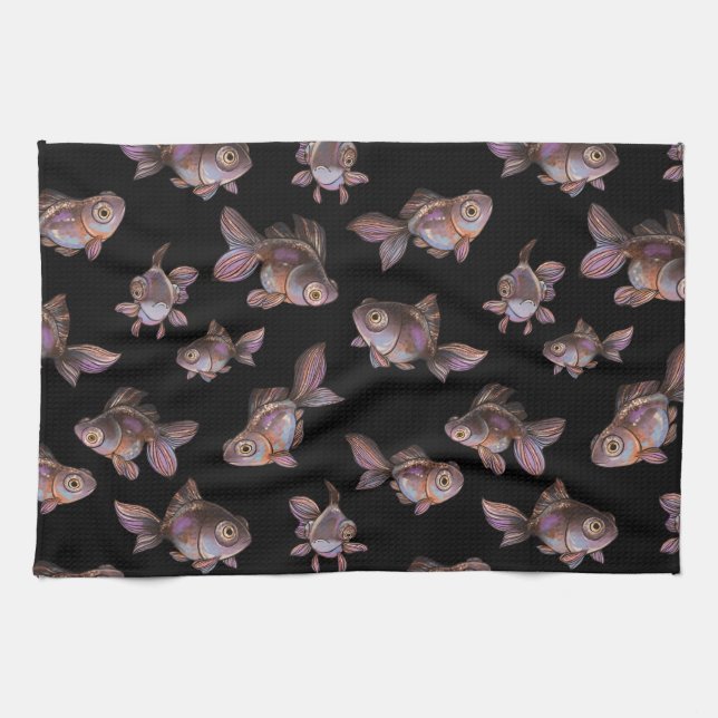 Seamless dark pattern with fish tea towel (Horizontal)