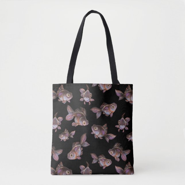 Seamless dark pattern with fish tote bag (Front)