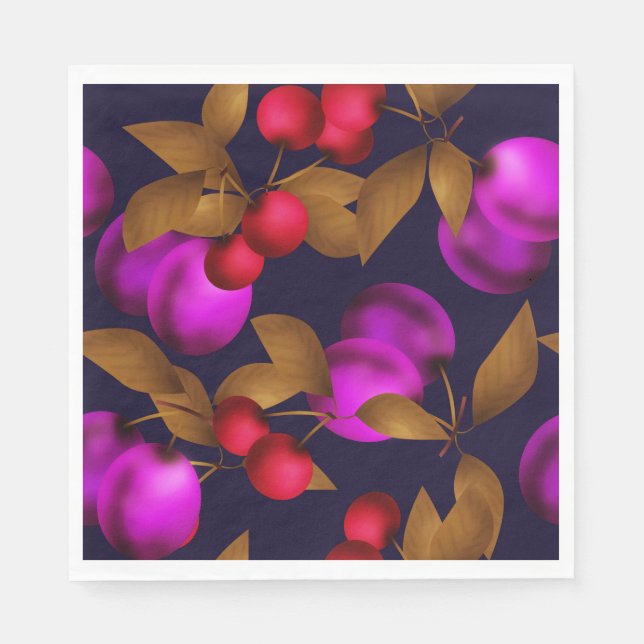 Seamless dark plum fruits purple berries cherry pa napkin (Front)
