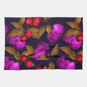 Seamless dark plum fruits purple berries cherry pa tea towel