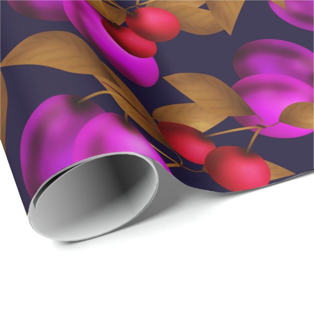 Seamless dark plum fruits purple berries cherry pa wrapping paper (Roll Corner)