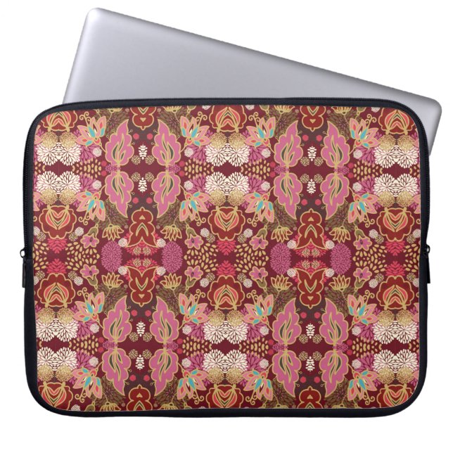 Seamless decorative chaotic floral pattern laptop sleeve (Front)