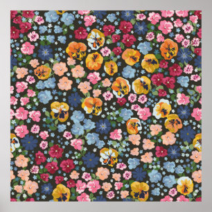 Seamless decorative elegant pattern with cute flow poster