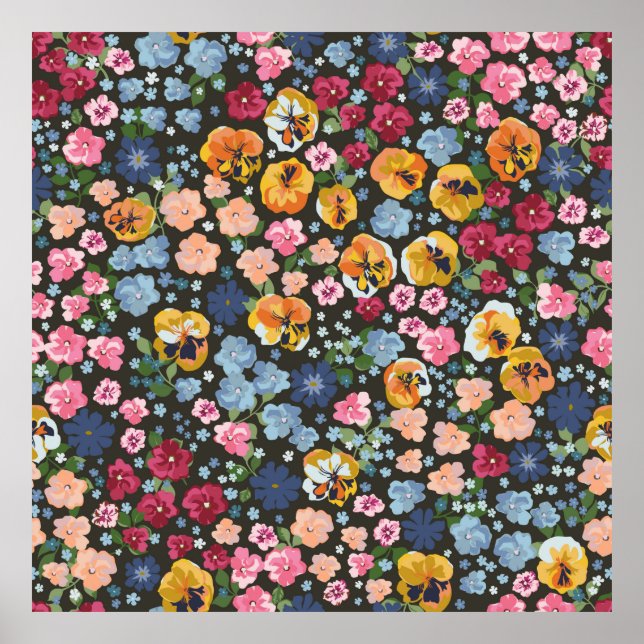 Seamless decorative elegant pattern with cute flow poster (Front)
