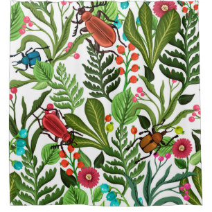 Seamless decorative pattern with plants and insect shower curtain