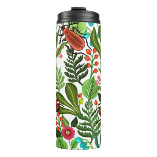 Seamless decorative pattern with plants and insect thermal tumbler