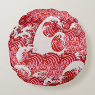 Seamless decorative pattern with waves in Chinese Round Cushion
