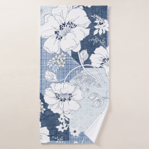 seamless denim patchwork on flower bath towel
