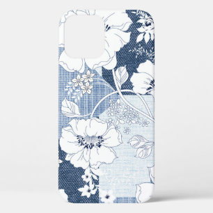 seamless denim patchwork on flower iPhone 12 case