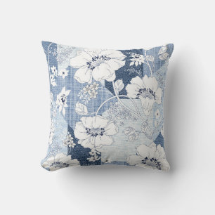 seamless denim patchwork on flower cushion