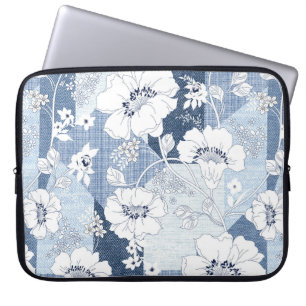 seamless denim patchwork on flower laptop sleeve