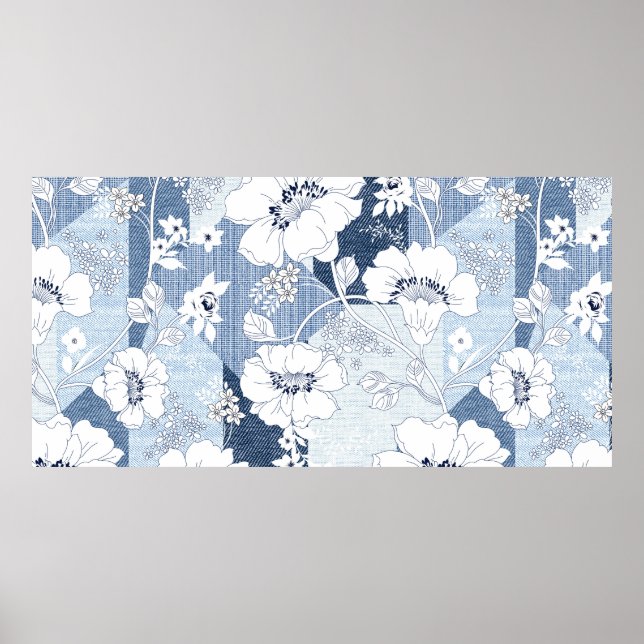 seamless denim patchwork on flower poster (Front)